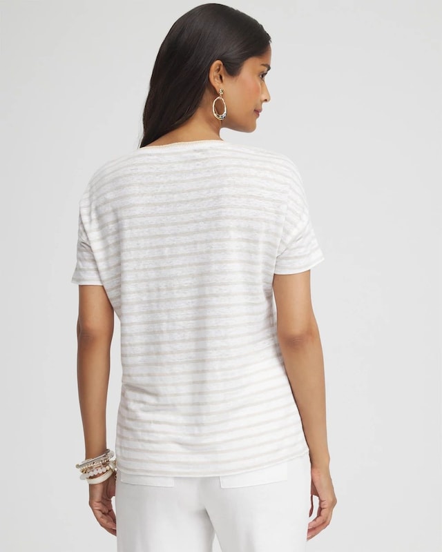 Linen Stripe Sweater Trim Tee - image 3